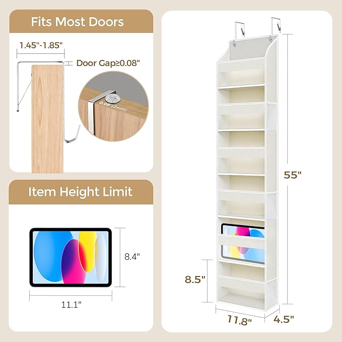 2-Pack Small 6 Tiers Over the Door Hanging Organizer, 6 Clear Pockets and 6 Mesh Pockets, 11.8” Wide for Narrow Cabinet Doors, French Doors in the Bathroom, Closet, RV