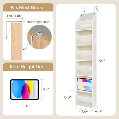 Narrow 6 Tiers Over the Door Hanging Organizer with 6 Mesh Pockets, 11.8” Wide for Narrow Cabinet Doors, French Doors in the Bathroom, Closet, RV, 1-Pack