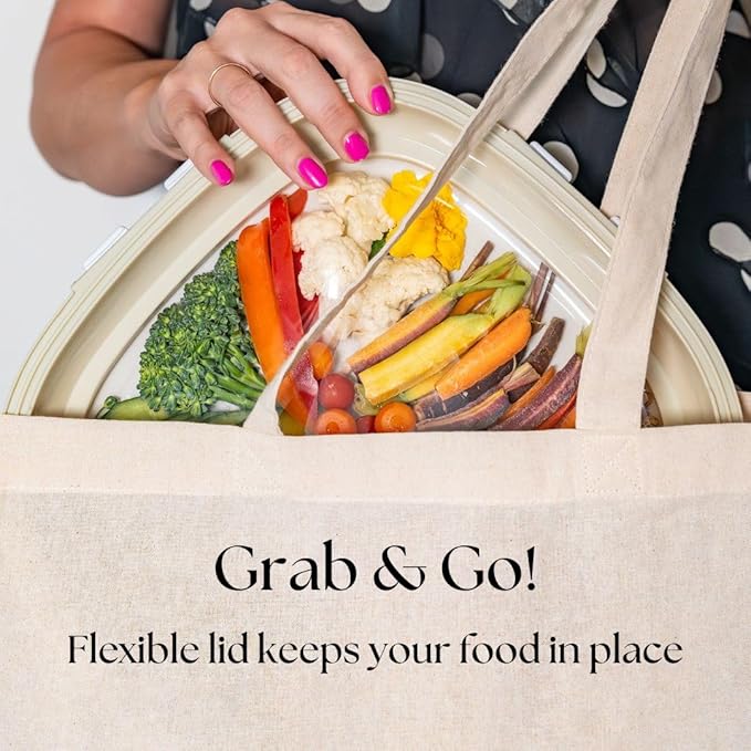 Crudités | Portable Snack Tray | Square 2-Pack | Cream White | Reversible Stretch Lid Food Containers | BPA-Free, Freezer & Dishwasher Safe | Meal-Prep, Charcuterie, Salads, Picnic, Travel