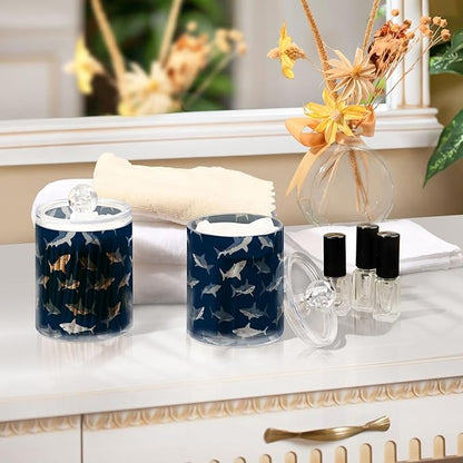 ALAZA 4pcs Dark Blue Shark Fish Qtip Holder Dispenser 14 oz Bathroom Storage Clear Apothecary Jars Containers Cotton Ball,Cotton Rounds,Floss Picks, Hair Clips, Food