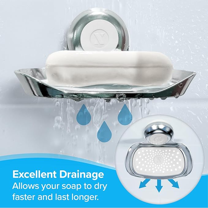 SlipX Solutions Strong Hold Soap Saver, Suction Cup Soap Holder, Must Have Universal Kitchen & Bathroom Shower Accessories (Chrome Finish, Single Tray)