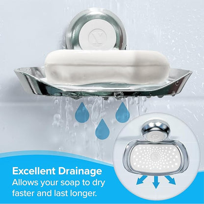 SlipX Solutions Strong Hold Soap Saver, Suction Cup Soap Holder, Must Have Universal Kitchen & Bathroom Shower Accessories (Chrome Finish, Single Tray)