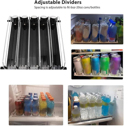 5pcs Drink Organizer for Fridge, Self Pushing Soda Can Dispenser Automatic Drink Dispenser Beer Bottle Beverage Organizer Drink Holder for Refrigerator (Black)