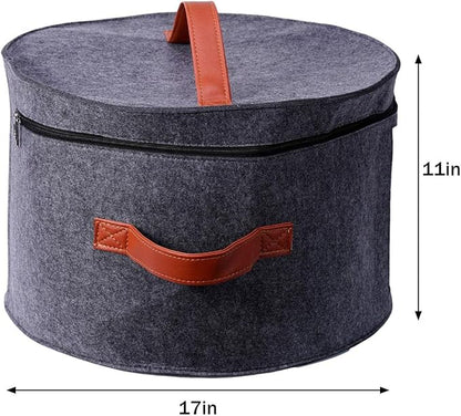 Large Hat Storage Box with Lid | Felt Round Foldable Hat Organizer | Travel Hat Boxes | Hat Organizer Box | Suitable for Various Types of Hats(11X17 Inch)