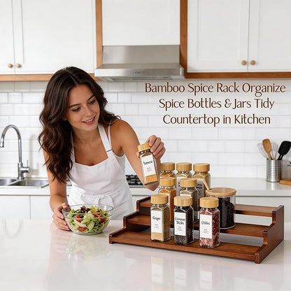 Bamboo Spice Rack，3-Tier Spice Rack Organizer for Cabinet or Pantry (Walnut, L)