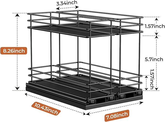 Mystozer Pull Out Spice Rack Organizer for Cabinet, Slide Out Spice Racks, Easy to Install, 7.08" Wx10.43 Dx8.26 H, 2 Drawers 2 Tiers(Black)
