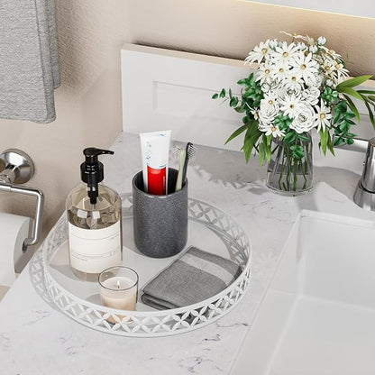 EKNITEY Bathroom Trays for Counter - 11 Inch White Decorative Tray Countertop Cosmetics Vanity Perfume Organizer Storage Tray for Bathroom