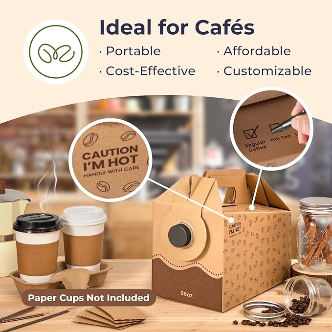 Fit Meal Prep 5 Pack 96 oz Disposable Coffee Dispensers with Handle, Insulated to Go Storage Containers, Portable Coffee Box Cold Hot Drink Dispenser Bulk for Party, Catering, Office, Take Out
