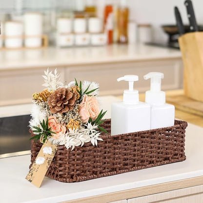 Water-Resistant Toilet Paper Basket: Tank Topper Organizer Brown Handwoven Modern Natural Style