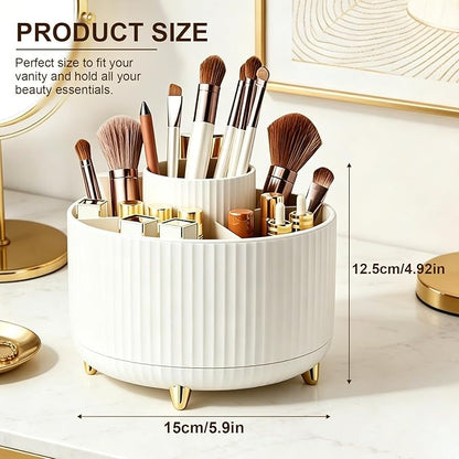 Makeup Brush Holder, Makeup Brush Organizer Countertop, Skincare Makeup Cosmetic Perfume Organizer Storage Box Case for Vanity Bathroom Countertop(Beige)