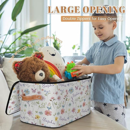 Custom Watercolor Flower Storage Bins with Lid, Foldable Personalized Storage Basket Boxes with Handle Shelf Basket Closet Organizer Cube