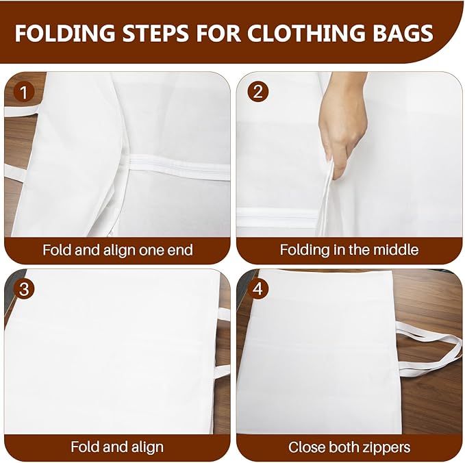 Dress Garment Bags, Long Garment Bags for Travel, 70’’ Wedding Dress Cover with Handle, Foldable Clothing Bag with Pockets and Zippers, White, 180 cm