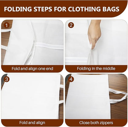 Dress Garment Bags, Long Garment Bags for Travel, 70’’ Wedding Dress Cover with Handle, Foldable Clothing Bag with Pockets and Zippers, White, 180 cm
