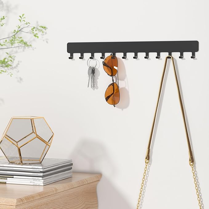 Bussdis Necklace Holder - Hanging Jewelry Organizer, Self-Adhesive, Wall Mount, 2 Pack, Black