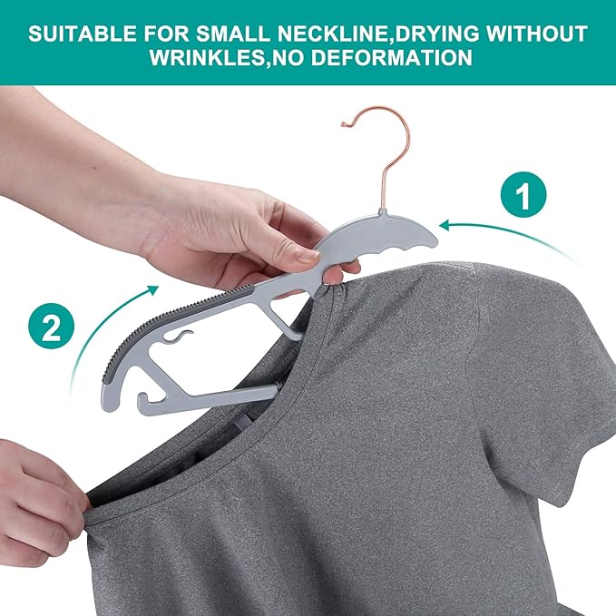 50-Pack Slim S-Shaped Plastic Hangers with Non-Slip Grips – Space-Saving Gray Hangers for Delicate Necklines, Fits Shirts, Dresses & Coats in Closet/Dorm Organizers