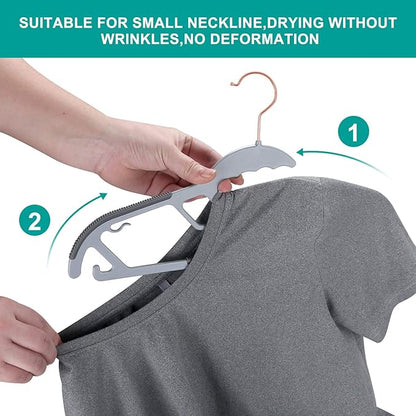 50-Pack Slim S-Shaped Plastic Hangers with Non-Slip Grips – Space-Saving Gray Hangers for Delicate Necklines, Fits Shirts, Dresses & Coats in Closet/Dorm Organizers