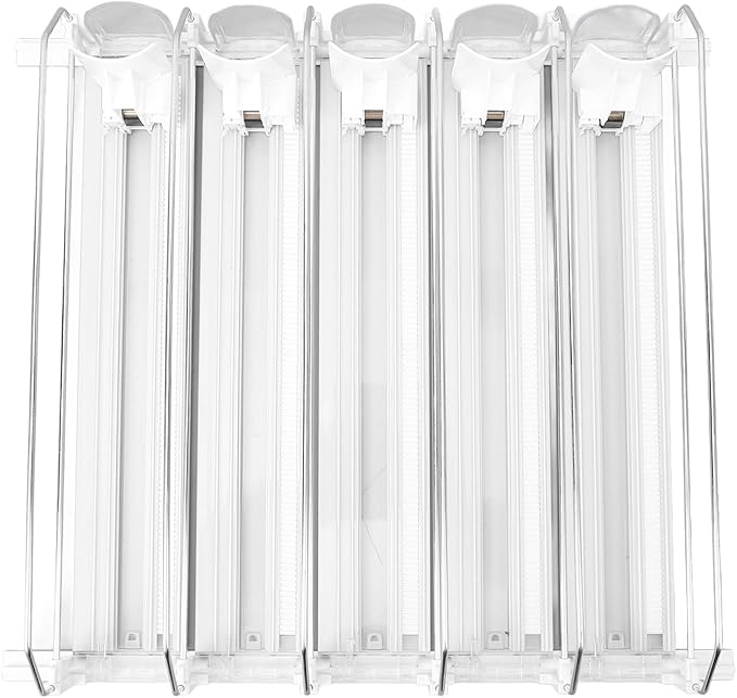 Pilipane 5pcs Self Pushing Soda Can Dispenser Drink Organizer for Fridge Automatic Beverage Pusher Glide System Adjustable Dividers for Beer Pop Cans Water Bottles Pantry Garage Coolers (White)