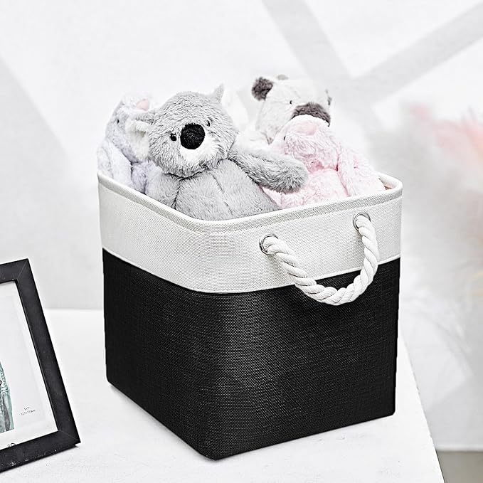11x11 Inch Cube Storage Bins, 6 Pack Fabric Storage Cubes for Shelves, Cube Organizer Bins with Handles, Cloth Cubby Storage Bins for Home(White/black)
