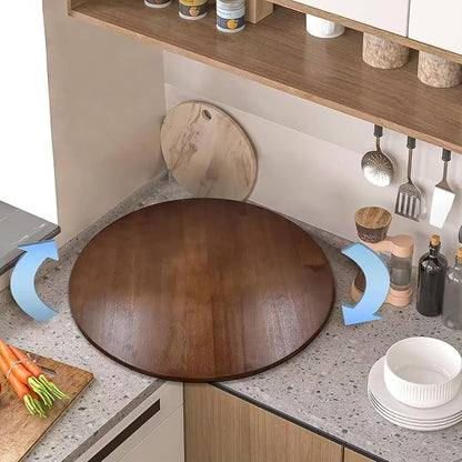 24 Inch Round Wooden Lazy Susan Turntable, Pinewood Rotating Tray, Kitchen Cabinet Storage Organizer