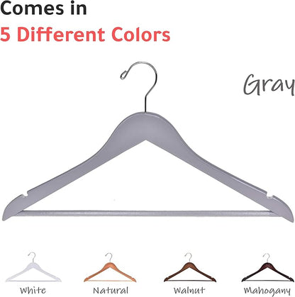 Quality Hangers - Wooden Coat Hangers - Slightly Curved Hanger Set of 20-Pack - Solid Wood with Stylish Chrome Hooks - Heavy-Duty Clothes, Jacket, Shirt, Pants, Suit Hangers (Gray, 20)