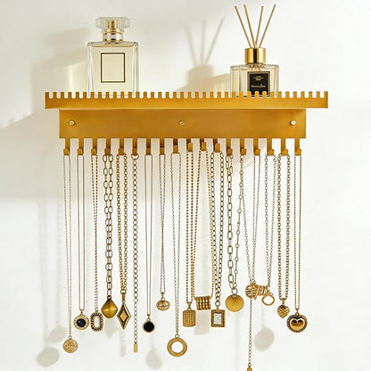 Necklace Holder Wall Hanging Organizer with 56 Hooks and Tray, Wall Mounted Necklace Hanger for Earring, Bracelet, Rings, Hairband, Glasses
