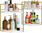 2 Pack Bathroom Counter Organizer, 2 Tier Corner Bathroom Counter Organizer Wooden Vanity Organizers for Bathroom Organizers and Kitchen Storage Dresser Decoration