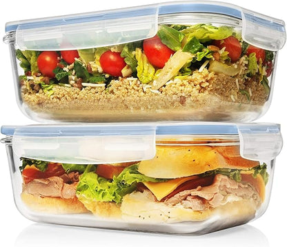 Razab 4 PC 1860ml / 63 Oz / 8 Cups Large Glass Food Storage Containers with Lids - Glass Meal Prep Containers for Roasting & Storing Leftover, Lunch Container with Lids, Microwave & Oven Safe