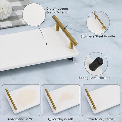 Segbeauty 12x6in Water Absorbing Stone Tray for Countertop, Fast Drying Stone Diatomaceous Earth Tray, Instant Drying Stone Tray for Kitchen Counter, Quick Dry Large Bathroom Counter Tray Soap Holder