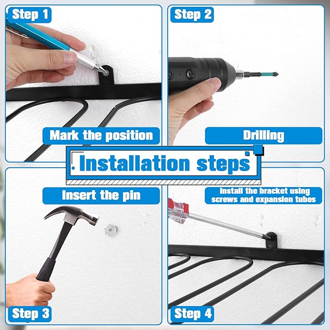2 Pcs Wall Mounted Boot Rack, Black Metal Wader Hangers Shoe Rack 2 Pair Sturdy Wall Mounted Tall Boots Organizer with Screws and Expansion Tubes for Entryway, Garage, Home, Closet