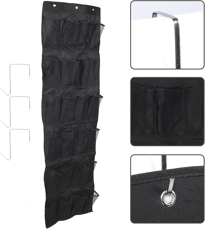 BESPORTBLE 24-grid over The Door Shoe Organizer Hanging Bag, Black Mesh Storage Pouch 48x168cm, Breathable Door-mounted Shoe Storage for Home Closet and Entryway