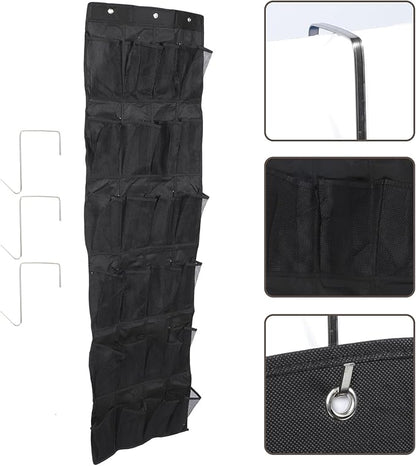 VANZACK 24-pocket over The Door Shoe Organizer Hanging Bag, Breathable Mesh Storage Pouch, 48x168cm Black Non-woven Shoe Storage for Entryway and Closet Space Saving