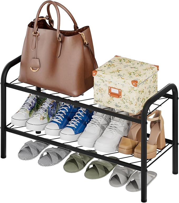 viewcare Shoe Rack for Closet, 2-Tier Small Shoe Rack for Entryway & Garage, Sturdy Metal Construction, Shoe Organizer Holds 4-8 Pairs