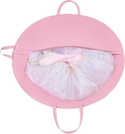 KEEGH Girls Tutu Garment Bag 35 Inch Ballet Tutu Bag, Foldable Dance Costume Garment Bag for Hanging Clothes, Pancake Dance Bag for Dancers with Handle Strap for Travel or Storage, Pink