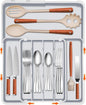 Spaclear Expandable Silverware Drawer Organizer - 7 Compartments BPA-Free Kitchen Utensil Tray, Adjustable 12.6”×9.5" to 19"×15.2", Cutlery Drawer Organizer, Gray