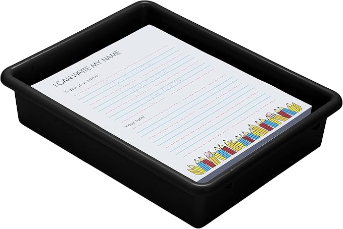 ECR4Kids Letter Size Plastic Tray Organizer with Lids, Small, Storage Bins, Black, 10-Piece