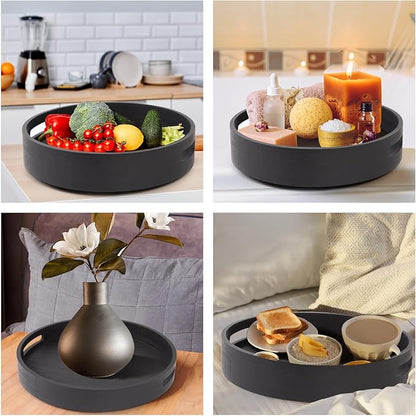 13in Black Bamboo Lazy Susan Turntable - Round Rotating Organizer for Cabinet, Table Top & Kitchen | Spice & Seasoning Spining Serving Tray
