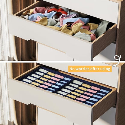Joyoldelf Drawer Organizer - 2 Pack Underwear Holder, 24 Cells Collapsible Closet Organizer and Storage for Belts, Ties (Navy Blue)