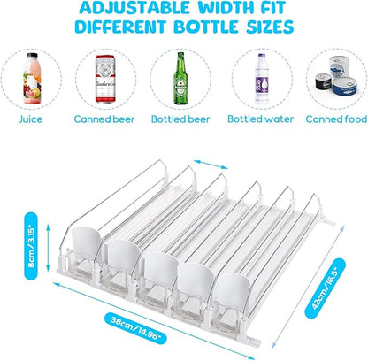 Drink Organizer for Fridge,Automatic Smooth Pusher Glide Fridge Organizer, Soda Dispenser with Width Adjustable, Beverage Organizer for Freezers, Supermarkets, Retail Stores