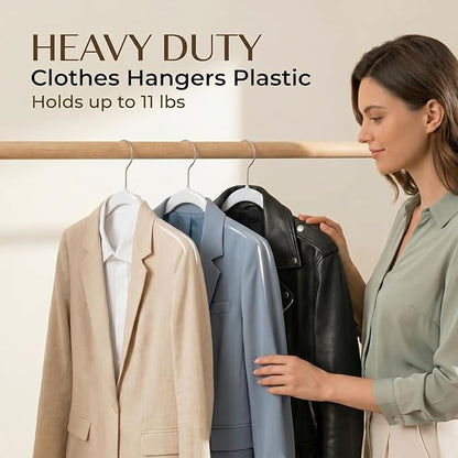 SMARTOR Plastic Hangers 50 Pack - Thin Clothes Hangers Heavy Duty | Durable | Lightweight | Space Saving | Slim | Flexible - Dorm Room Essentials for College Students - White