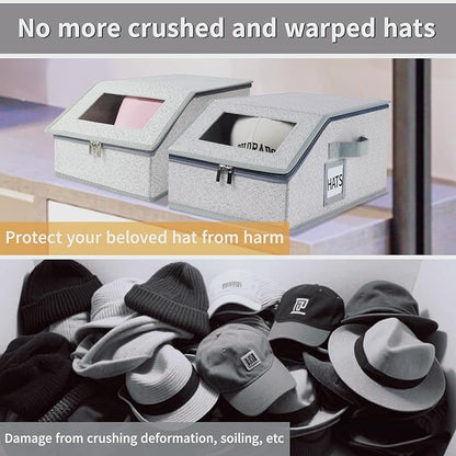2 PCS Hat Organizer for Baseball Caps Stackable HatBox Hat Rack Hold Up to 24 Caps Hat Storage for Closet with Clear Window Space-Saving Fabric Hat Holder