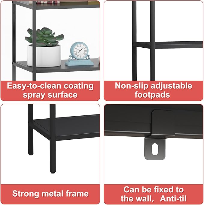Garage Storage Shelves Essentials Industrial Bookcase with Metal Frame 4 Tier Shelf 70.8 inch Tall Household Geometric and Open Shelves for Home Office Kitchen Living Room