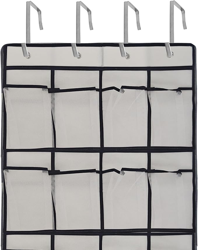 White Over Door Shoe Organizer, 24 Large Pockets Hanging Storage for Closet Organization, Space Saving Shoe Rack and Accessory Holder
