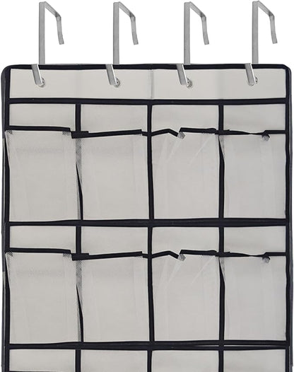 White Over Door Shoe Organizer, 24 Large Pockets Hanging Storage for Closet Organization, Space Saving Shoe Rack and Accessory Holder