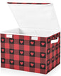 senya Valentines Storage Baskets Collapsible Storage Bins with Lids, Red Buffalo Check Gingham Love Heart Storage Boxes Clothes Baskets for Organizing