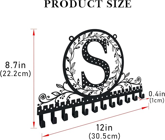 Wall-Mounted Metal Initial Letter S Earring Holder Hanging Jewelry Organizer for Earrings and Necklaces Space-Saving Wall Display with Hooks for Jewelry Storage