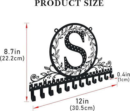 Wall-Mounted Metal Initial Letter S Earring Holder Hanging Jewelry Organizer for Earrings and Necklaces Space-Saving Wall Display with Hooks for Jewelry Storage
