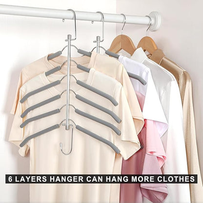 TOPIA HANGER Clothes Hanger Space Saving, 6 Tier Shirt Coat Hangers Space Saving No Bump Shoulder Hangers with No Slip Foam Padded Closet Organizers and Storage for Men and Women 2 Pack CT87G