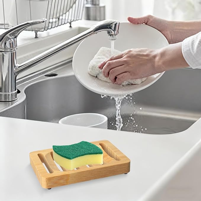 Natural Bamboo Soap Dish and Holder Elegant Design Self Draining Soap Tray for Shower Bar Soap Holder Perfect for Bathroom Sink and Kitchen