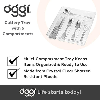 Oggi Silverware Organizer, 5-Compartment, Clear