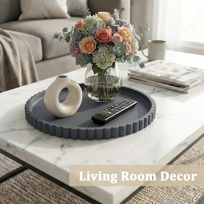 Silicone Bathroom Vanity Tray, Modern Round Decorative Tray for Countertop, Waterproof & Unbreakable Cosmetic Perfume Organizer, Extra-Thick & Sturdy, Easy to Clean Candle Tray (Dark Grey, 10 inch)